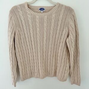 TABI Cotton Cable Knit Sweater Women's Medium Beige‎ Oatmeal Coastal Neutral